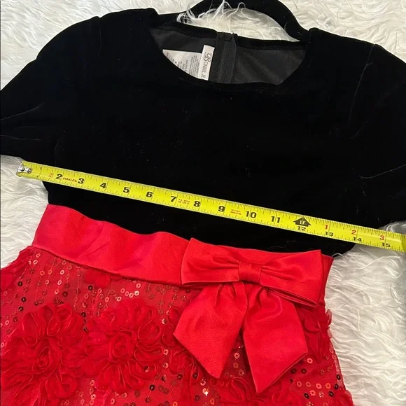 Bonnie Jean Dress Black Velvet Upper Red 3D Flowers Sequin Accents Size 16 - Picture 9 of 10